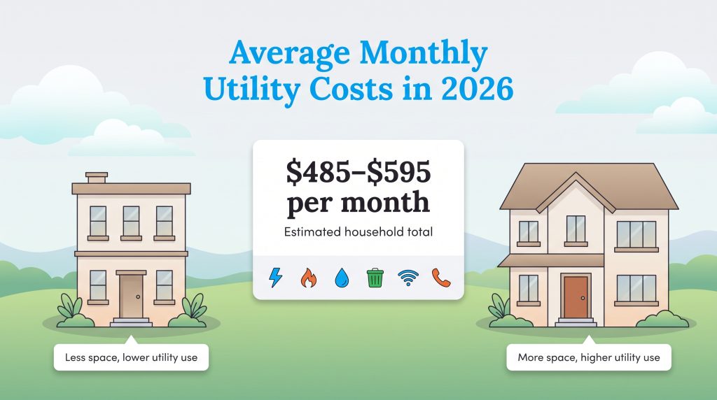 Illustration showing average monthly utility costs for apartments versus single family homes