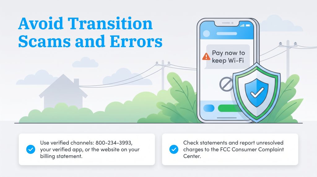 Smartphone blocking a fake Wi-Fi payment alert beside a protective security shield.