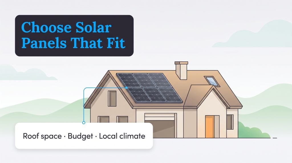 House with solar panels highlighting roof space, budget, and local climate factors.