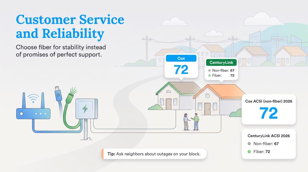 Comparison of 2026 ACSI customer satisfaction scores for Cox and CenturyLink internet.