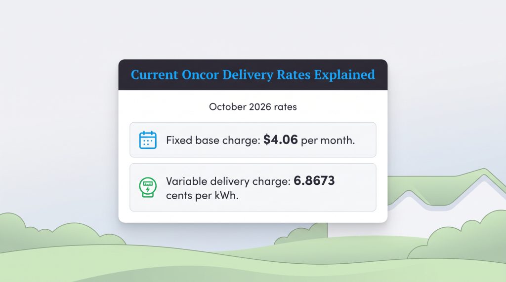 Current Oncor delivery rates breakdown for October 2026 with fixed and variable charges.