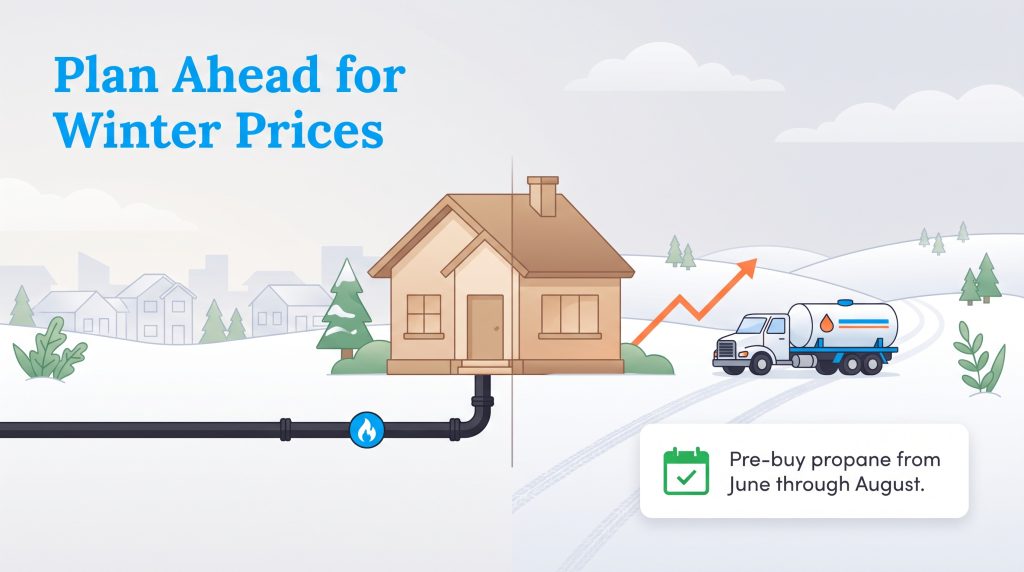 Illustration comparing underground gas pipelines with winter propane truck deliveries