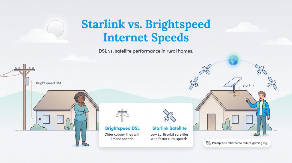 Comparison of Brightspeed DSL copper wire connections and Starlink satellite internet